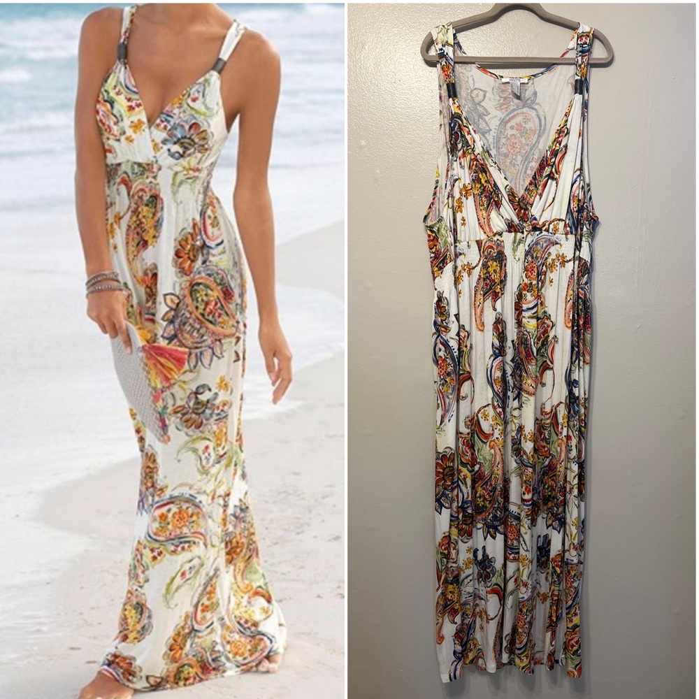 LASCANA for VENUS Multicolor Floral Paisley‎ V Neck Maxi Dress Sz 3X